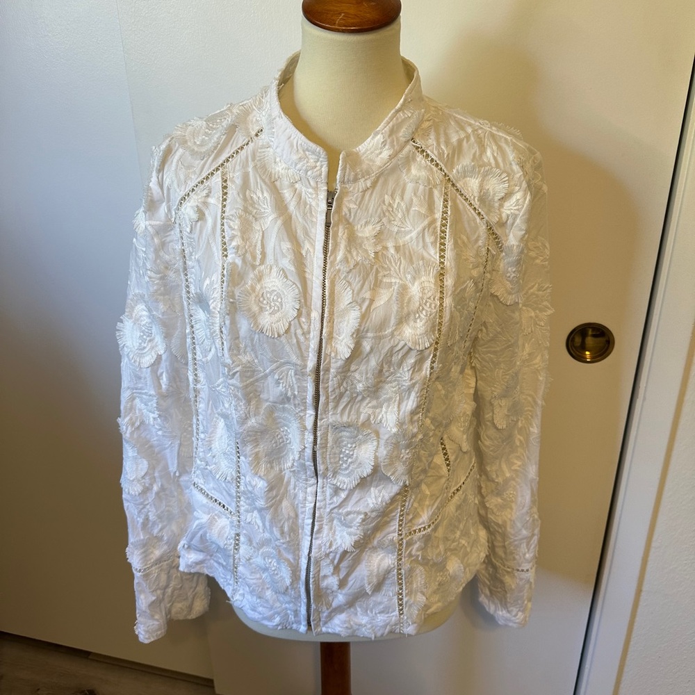 INC International Concepts White Floral Bomber Jacket - Picture 2 of 10